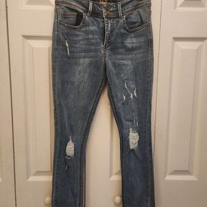 Indigo Rein Women's Distressed Blue Jeans